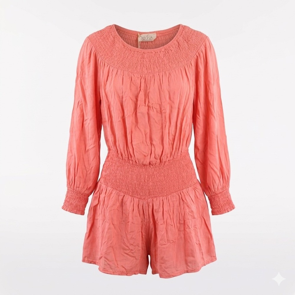Sofia Collections Francesca‎ 1 Romper Coral Smocked Made in Italy Resortwear NEW